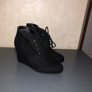 Black suede wedged heels